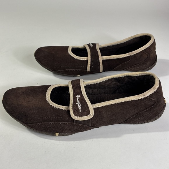 Champion Mary Jane Sneaker Flats Women's Size 8.5 Brown Leather Comfort Slip On - Picture 6 of 7